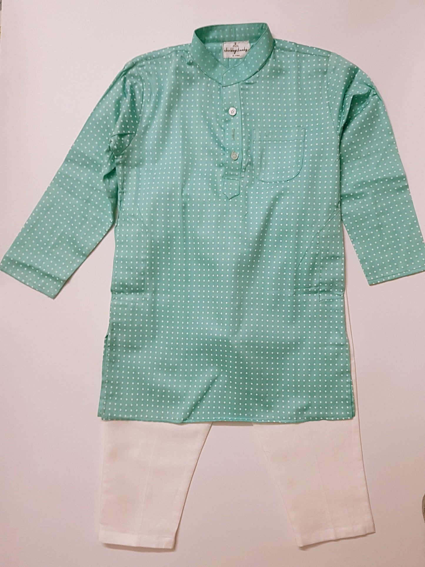 Cotton Kurta-Pajama Set | Aqua Blue & White