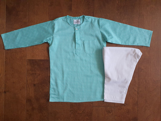 Cotton Kurta-Pajama Set | Aqua Blue & White